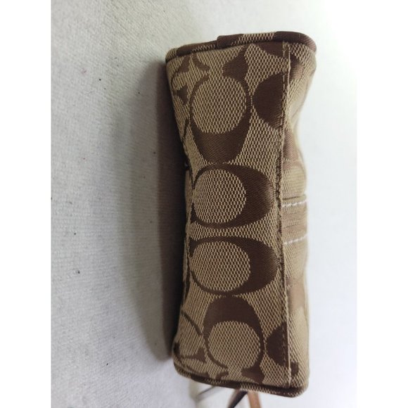 Coach Brown Signature CC Women Zip Up Leather Canvas Wristlet Jacquard Pockets - Picture 10 of 12
